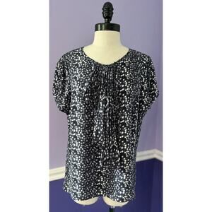 Ann Taylor Black Print Ruffle Fan Blouse Top Business Career Silk Womens L